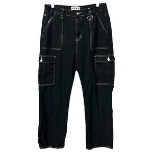 S.O.N.G. Women’s Cargo‎ Goth Emo Black White Contrast Stitching Jeans Sz 15/32